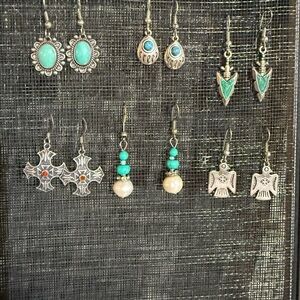Set of 6 pairs Turquoise and Silver Earrings